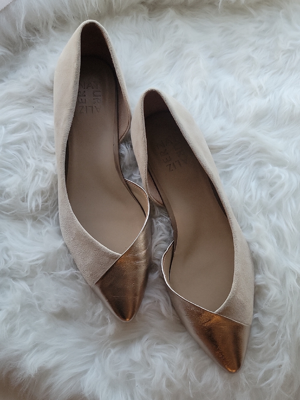 Naturalizer Hayden Two-Tone Pointed Flats - Cream and Metallic Gold